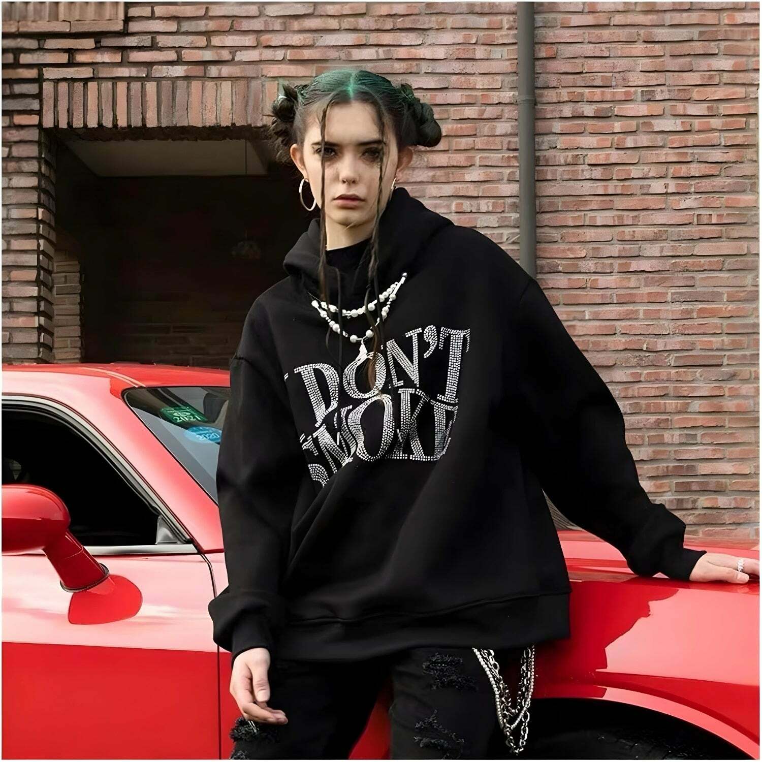 I Don't Smoke Rhinestone Hoodie - Y2K Fashion, Grunge Aesthetic, Cute Tops