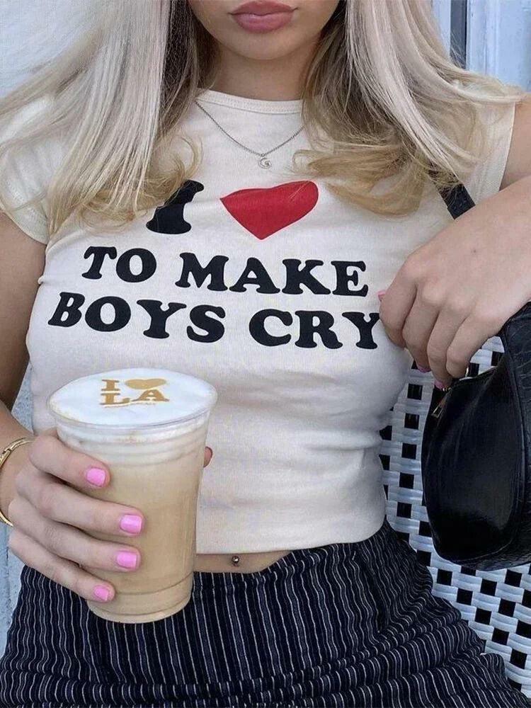 I Love To Make Boys Cry Tee - Y2K Aesthetic Cute Top for Grunge Style