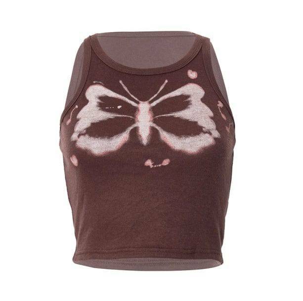 Indie Butterfly Sleeveless Top - Y2K Fashion, Cute Tops, Coquette Aesthetic