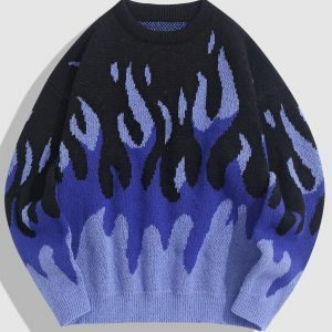 Indie Flame Y2K Knitted Sweater - Grunge Aesthetic & Cute Tops