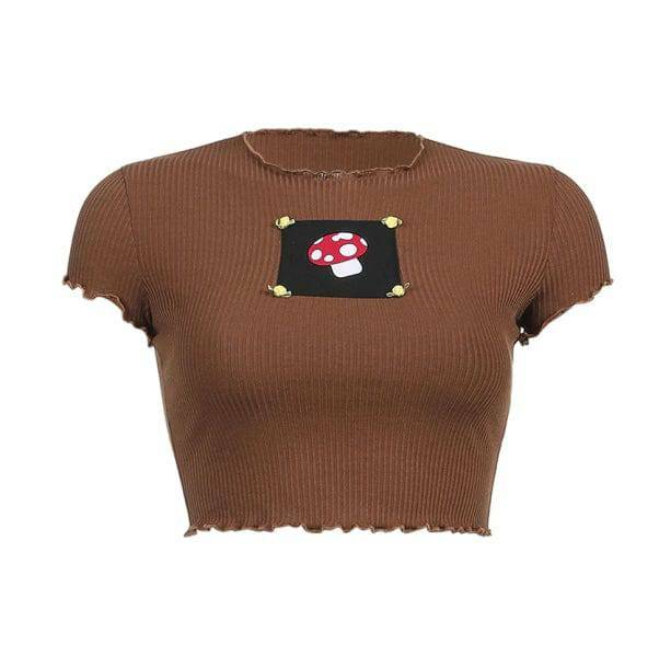 Indie Mushroom Crop Top - Y2K Aesthetic Cute Top for Grunge & Coquette Styles