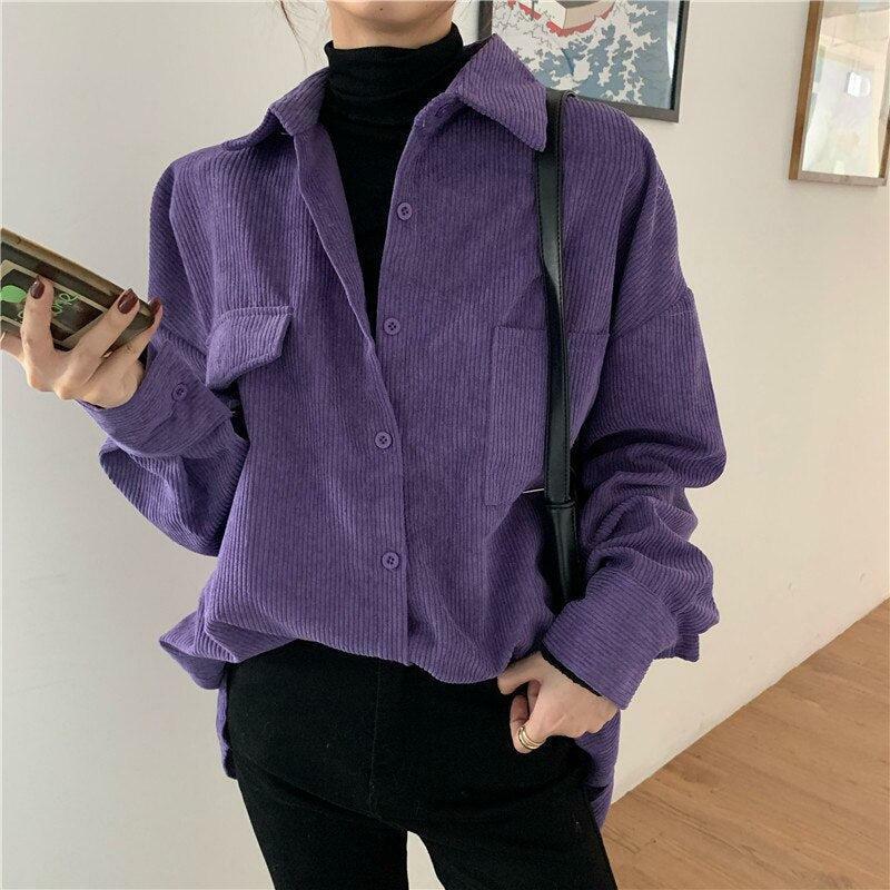 Indie Purple Corduroy Casual Shirt - Y2K Fashion & Grunge Aesthetic Top