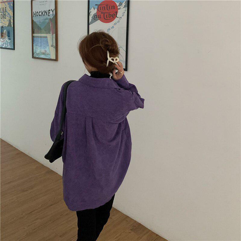 Indie Purple Corduroy Casual Shirt - Y2K Fashion & Grunge Aesthetic Top