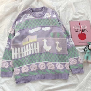 Kawaii Farm Sweater - Y2K Aesthetic Cute Top for Grunge & Coquette Styles