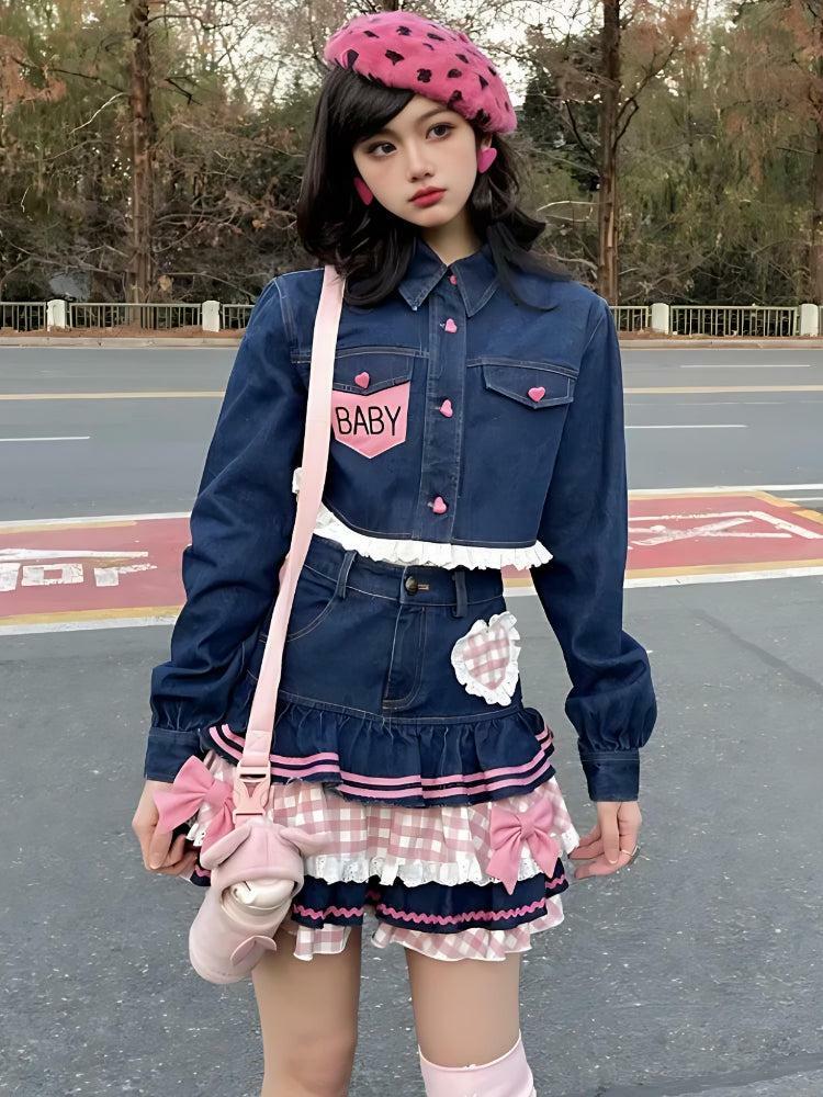 Kawaii Layered Denim Cargo Skirt - Y2K Fashion & Grunge Aesthetic