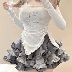 Kawaii Off Shoulder Y2K Outfit Set for Coquette & Grunge Aesthetic