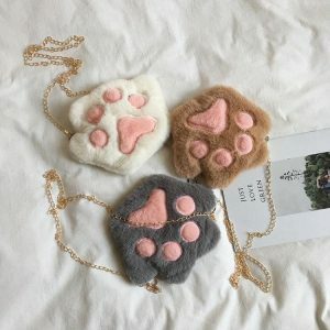 Kawaii Plush Paw Crossbody Bag - Y2K Aesthetic Cute Accessory