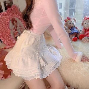 Kawaii Ruffled Layered Lace Mini Skirt - Y2K Coquette Aesthetic Outfit