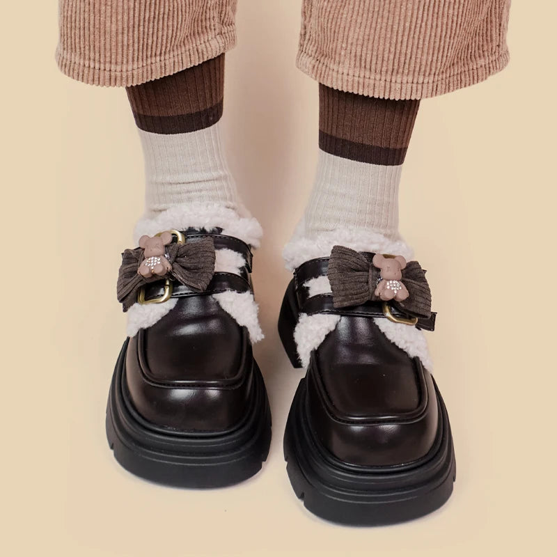 Kawaii Teddy Bear Platform Oxford Shoes for Y2K Fashion & Aesthetic Outfits