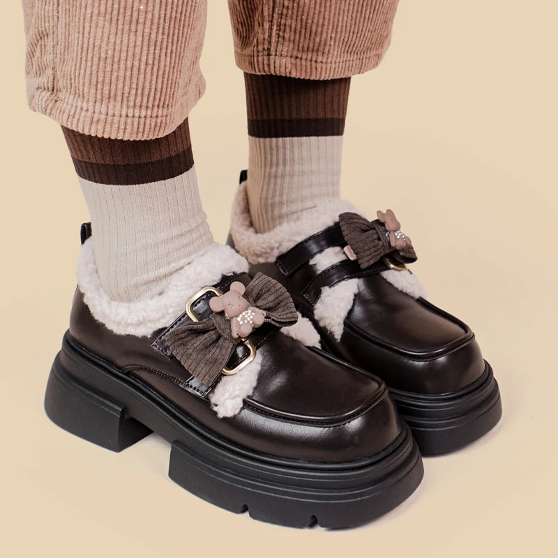 Kawaii Teddy Bear Platform Oxford Shoes for Y2K Fashion & Aesthetic Outfits