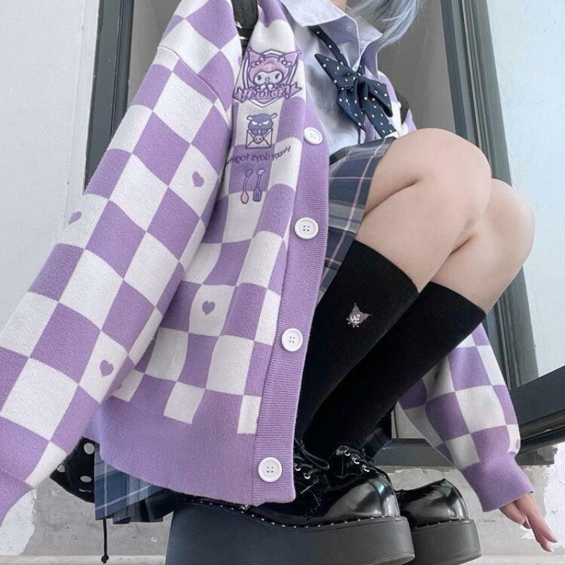 Kuromi Buttoned Purple Cardigan - Y2K Fashion & Coquette Aesthetic