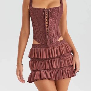 Lace Corset Top & Mini Skirt Set - Y2K Fashion Coquette Aesthetic Outfit