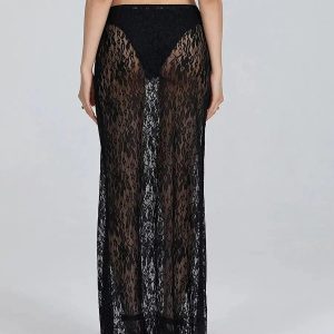 Lace Sheer Low Rise Maxi Skirt - Y2K Fashion & Coquette Aesthetic