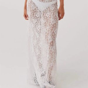 Lace Sheer Low Rise Maxi Skirt - Y2K Fashion & Coquette Aesthetic