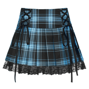 Lace Up Plaid Skirt - Y2K Fashion, Grunge Aesthetic, Cute Tops, Coquette Style