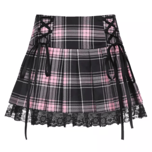 Lace Up Plaid Skirt - Y2K Fashion, Grunge Aesthetic, Cute Tops, Coquette Style