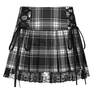 Lace Up Plaid Skirt - Y2K Fashion, Grunge Aesthetic, Cute Tops, Coquette Style