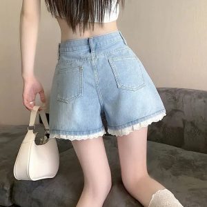 Lace Wide Leg Denim Shorts - Y2K Fashion, Grunge Aesthetic, Cute Tops