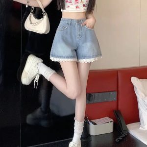 Lace Wide Leg Denim Shorts - Y2K Fashion, Grunge Aesthetic, Cute Tops