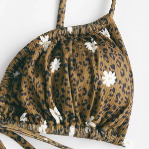 Leopard Daisy Drawstring Bikini Set - Y2K Aesthetic Swimwear Trend