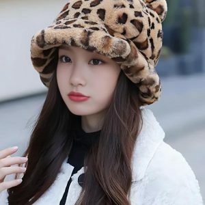 Leopard Ear Plush Hat - Y2K Fashion Cute Top for Coquette Aesthetic