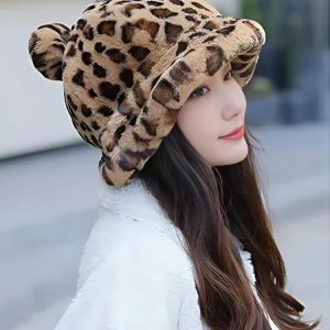 Leopard Ear Plush Hat - Y2K Fashion Cute Top for Coquette Aesthetic