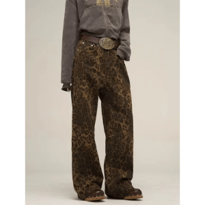 Leopard Print Baggy Y2K Pants for Grunge Aesthetic & Cute Outfits