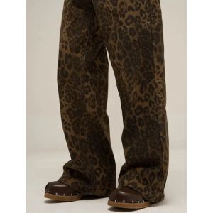 Leopard Print Baggy Y2K Pants for Grunge Aesthetic & Cute Outfits