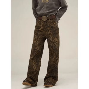 Leopard Print Baggy Y2K Pants for Grunge Aesthetic & Cute Outfits