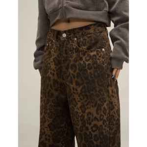 Leopard Print Baggy Y2K Pants for Grunge Aesthetic & Cute Outfits