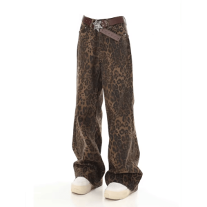 Leopard Print Baggy Y2K Pants for Grunge Aesthetic & Cute Outfits