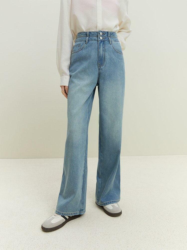 Light Washed Double Buttoned Jeans - Y2K Fashion & Grunge Aesthetic