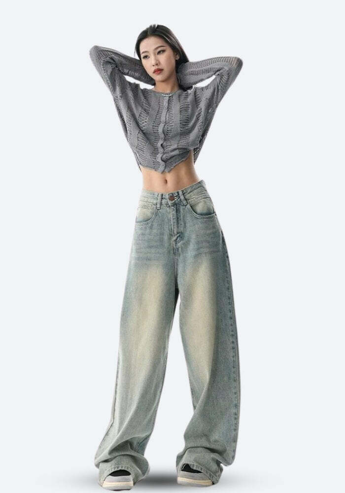 Low Rise Baggy Denim Jeans - Y2K Fashion, Grunge Aesthetic, Cute Tops