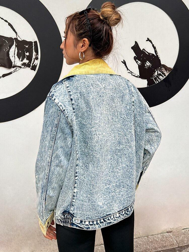 Mid Wash Patchwork Denim Jacket - Y2K Fashion & Grunge Aesthetic Style