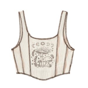 Mushroom Print Y2K Crop Top - Cute Aesthetic for Grunge & Coquette Styles