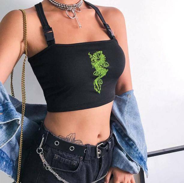 Neon Dragon Top: Y2K Fashion Meets Grunge Aesthetic & Cute Style