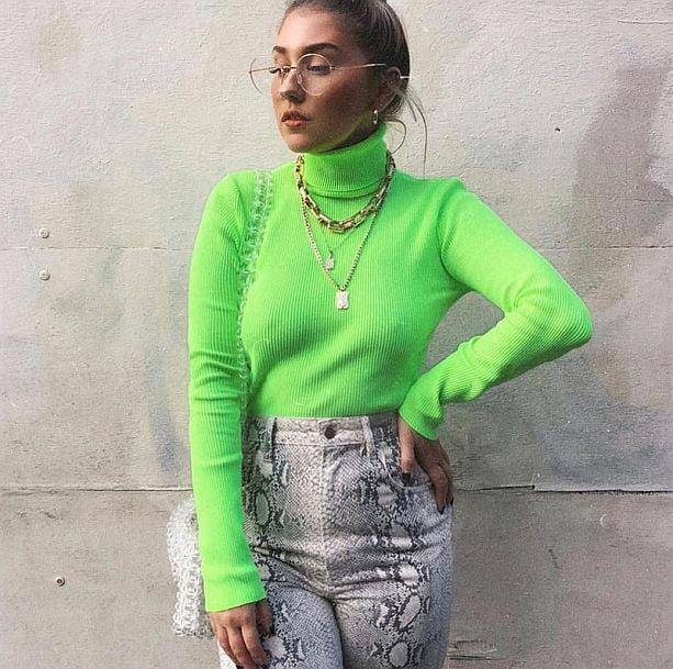 Neon Green Turtleneck: Y2K Fashion Essential for Grunge & Coquette Aesthetic