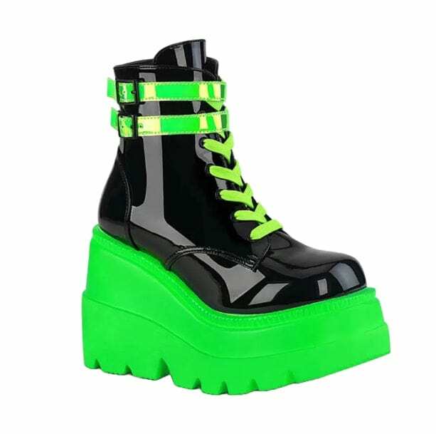 Neon Stripes Y2K Ankle Boots for Grunge & Coquette Aesthetic Styles