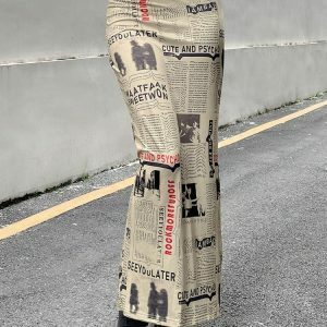 Newspaper Printed Maxi Skirt - Y2K Fashion with Grunge Aesthetic Vibes