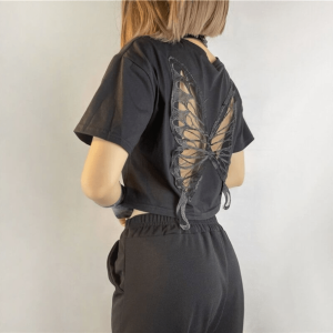 Open Back Butterfly T-Shirt - Y2K Fashion with Coquette Aesthetic