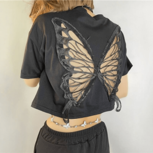 Open Back Butterfly T-Shirt - Y2K Fashion with Coquette Aesthetic