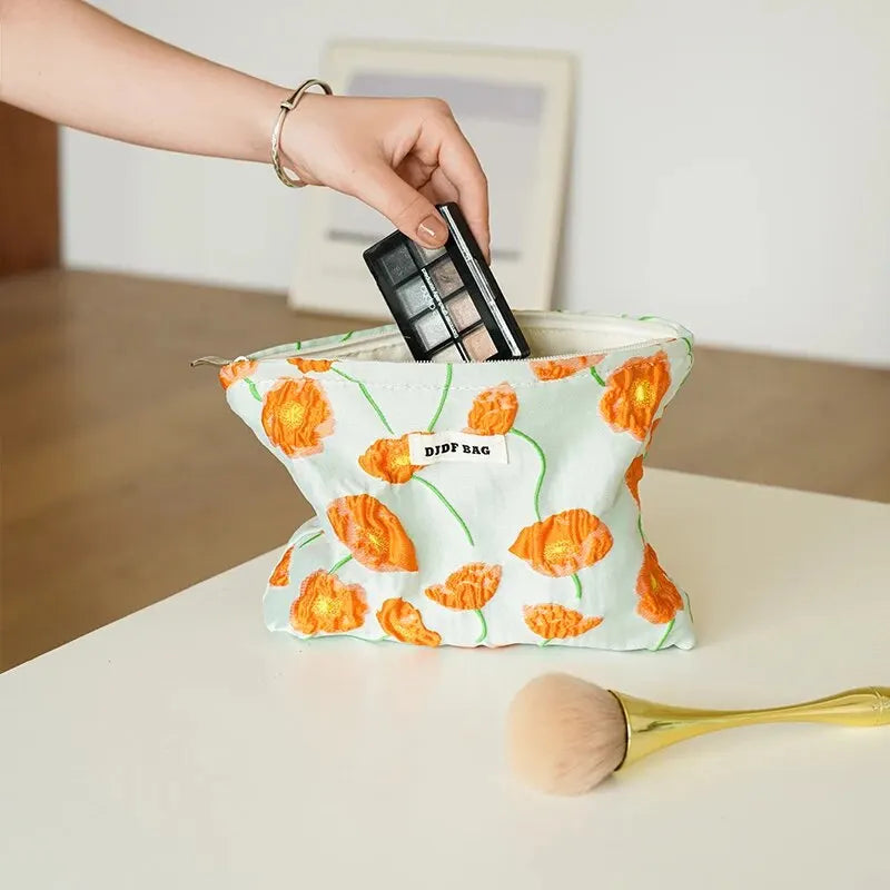 Orange Flowers Y2K Makeup Bag - Cute Aesthetic for Coquette & Grunge Styles