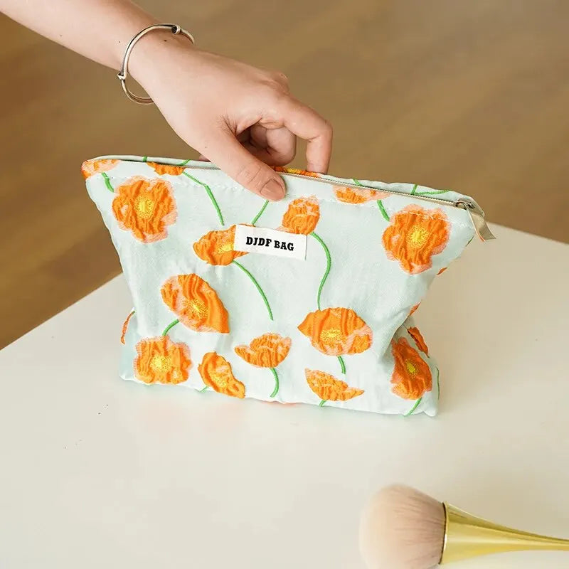 Orange Flowers Y2K Makeup Bag - Cute Aesthetic for Coquette & Grunge Styles