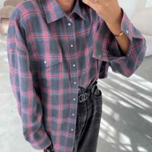 Oversized Pink Plaid Shirt - Y2K Fashion, Coquette Aesthetic, Cute Tops