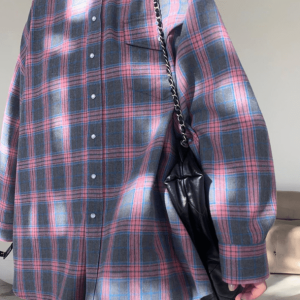 Oversized Pink Plaid Shirt - Y2K Fashion, Coquette Aesthetic, Cute Tops