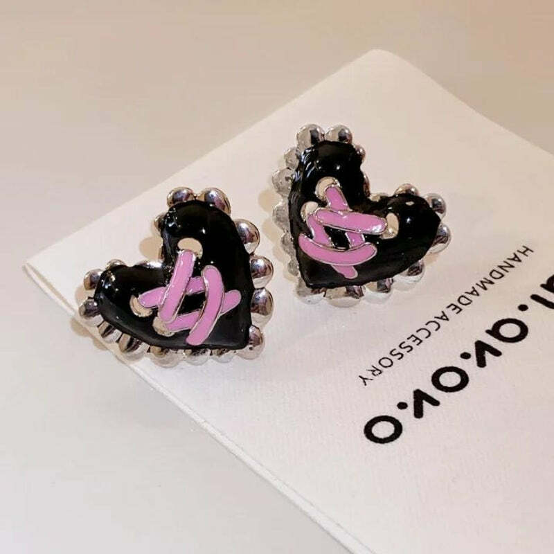 Pastel Goth Heart Corset Earrings | Y2K Aesthetic Jewelry