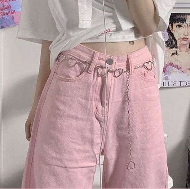 Pastel Pink Baggy Pants - Y2K Fashion, Grunge Aesthetic, Cute Tops