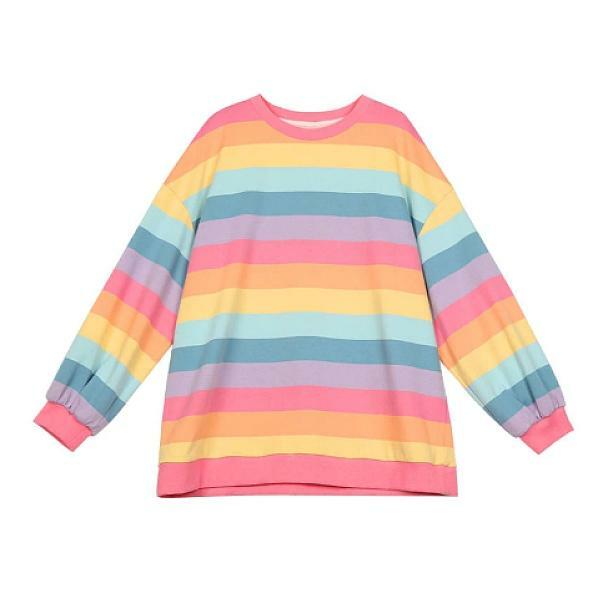 Pastel Rainbow Y2K Sweatshirt - Cute Coquette & Grunge Aesthetic Top