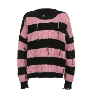 Pink Distressed Emo Sweater - Y2K Aesthetic Grunge Top for Trendy Looks