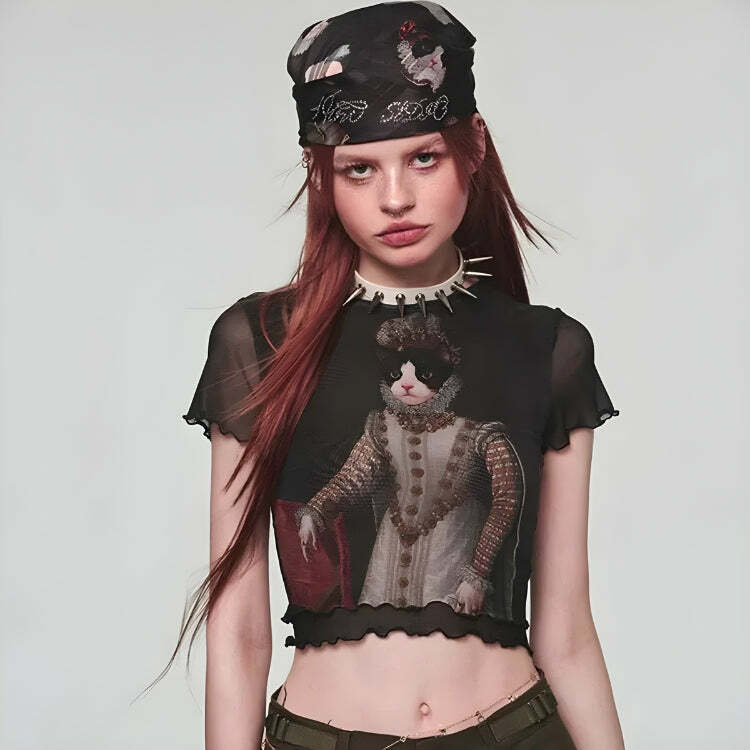 Princess Cat Crop Top - Y2K Fashion, Cute Tops, Coquette Aesthetic